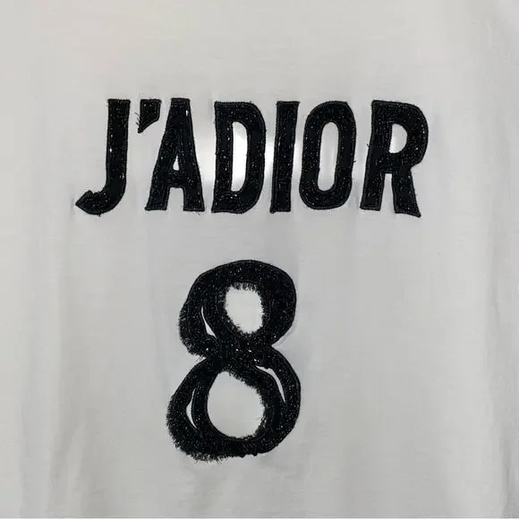 L AUTH Christian Dior Linen J'adior 8 Embellished Logo White Tee